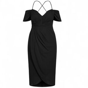 City Chic Black Asymmetrical Wrap Midi Dress